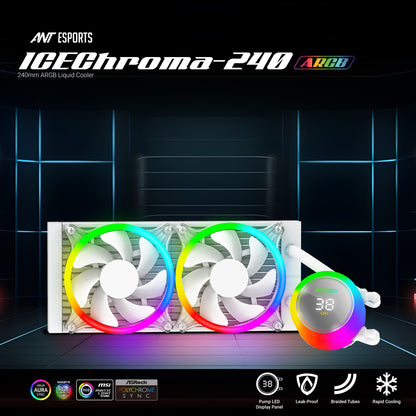 Ant Esports ICE Chroma 240mm ARGB AM5/LGA1851 White AIO Liquid Cooler