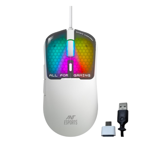 Ant Esports Virtus100 White Wired Gaming Mouse 12800 DPI