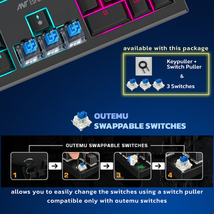 Ant Esports MK1850 Mechanical Blacklit Wired Gaming Keyboard black Hot-Swappable Per-Key RGB Blue Outemu Switches