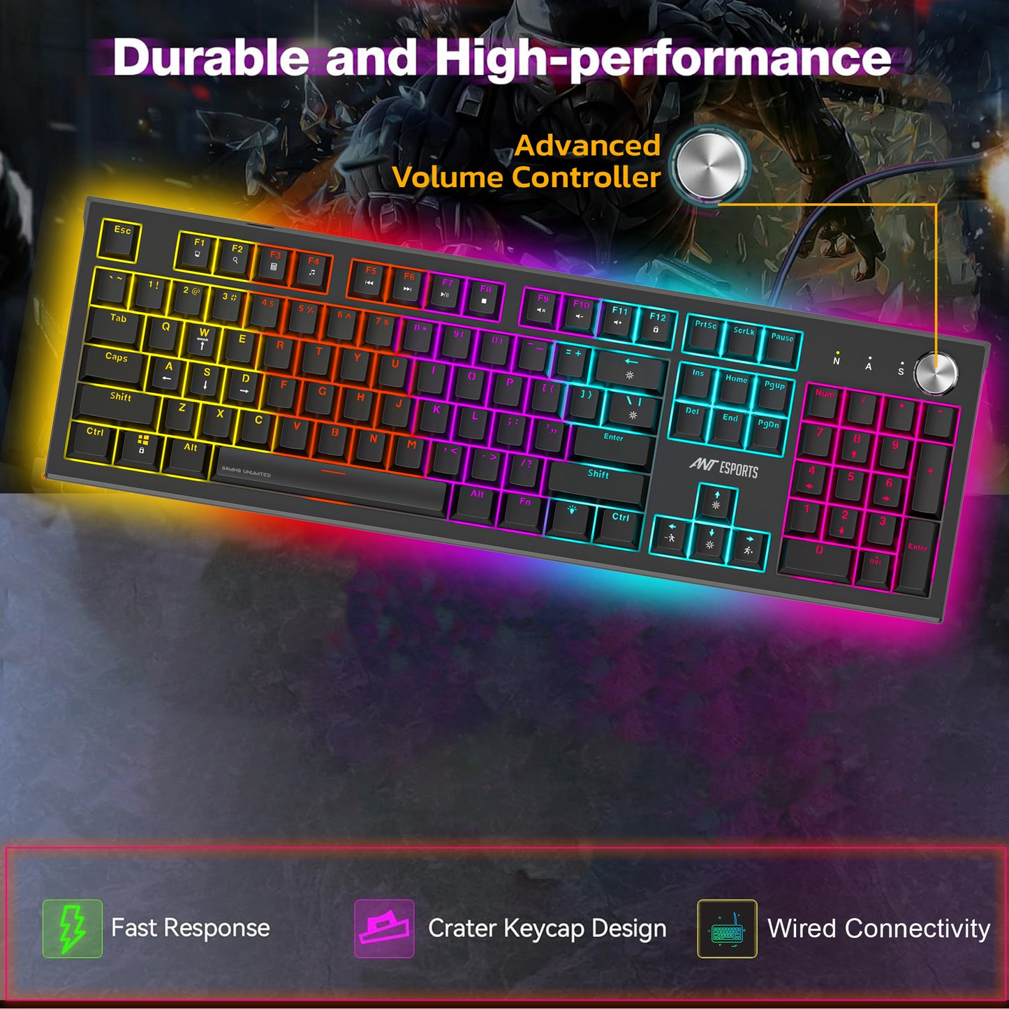 Ant Esports MK1850 Mechanical Blacklit Wired Gaming Keyboard black Hot-Swappable Per-Key RGB Blue Outemu Switches