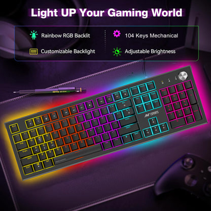 Ant Esports MK1850 Mechanical Blacklit Wired Gaming Keyboard black Hot-Swappable Per-Key RGB Blue Outemu Switches