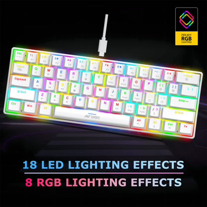 Ant Esports MK1300 V2 Mechnical Wired Gaming keyboard White Hot-Swappable Per-Key RGB Brown Outemu Switches