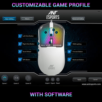 Ant Esports Virtus100 White Wired Gaming Mouse 12800 DPI