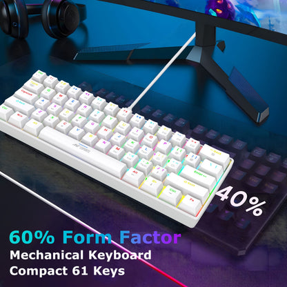 Ant Esports MK1300 V2 Mechnical Wired Gaming keyboard White Hot-Swappable Per-Key RGB Brown Outemu Switches