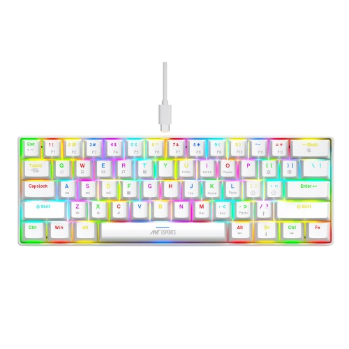 Ant Esports MK1300 V2 Mechnical Wired Gaming keyboard White Hot-Swappable Per-Key RGB Brown Outemu Switches