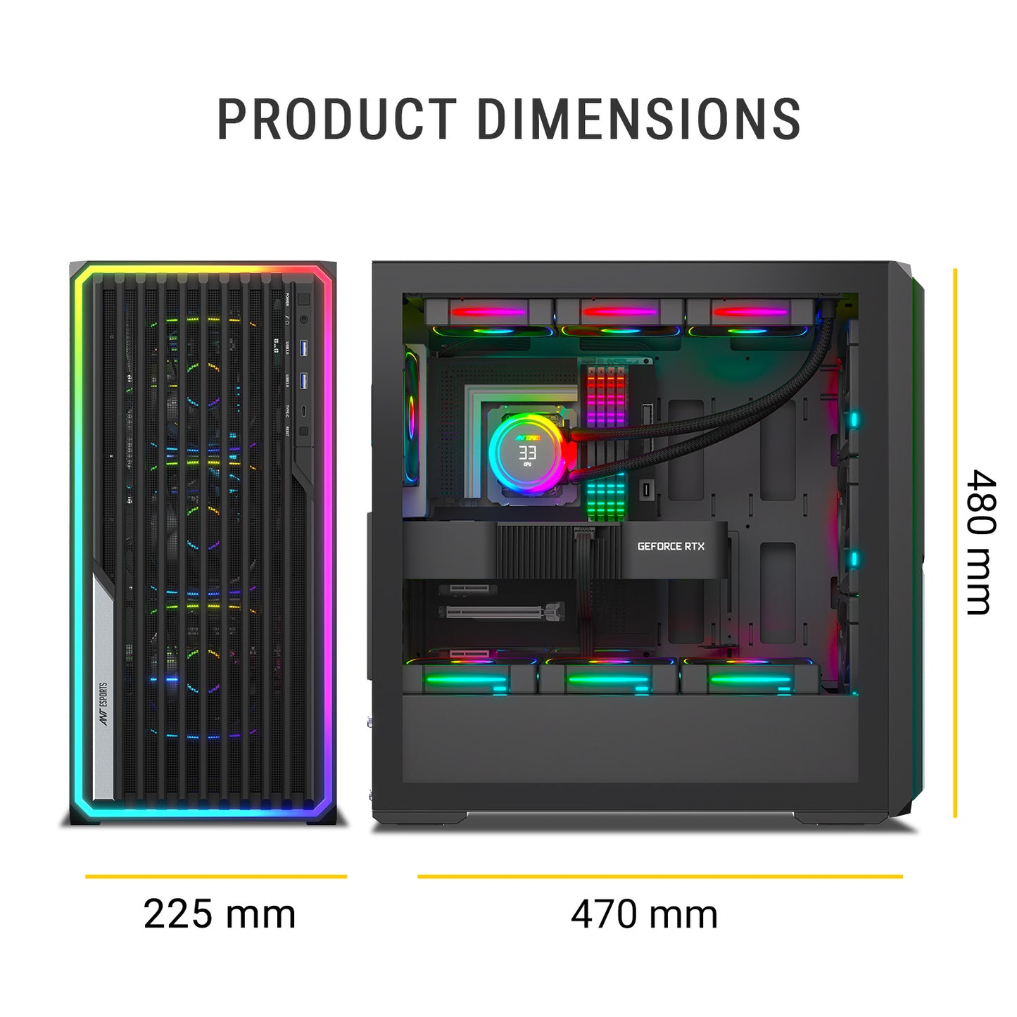 Ant Esports MeshX360 Mid Tower (E-ATX/ATX/M-ATX/M-ITX) Black Cabinet 4x120mm Fans