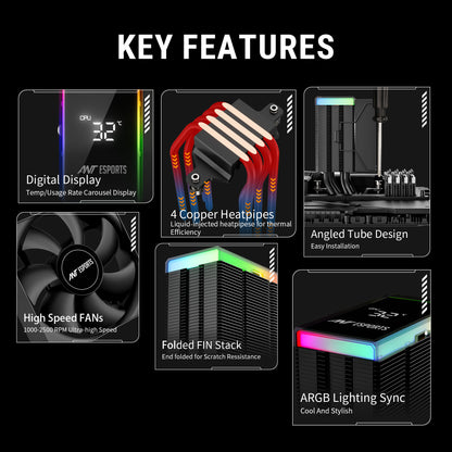 Ant Esports V4 Digital ARGB LGA1851/AM5 Black CPU Air Cooler