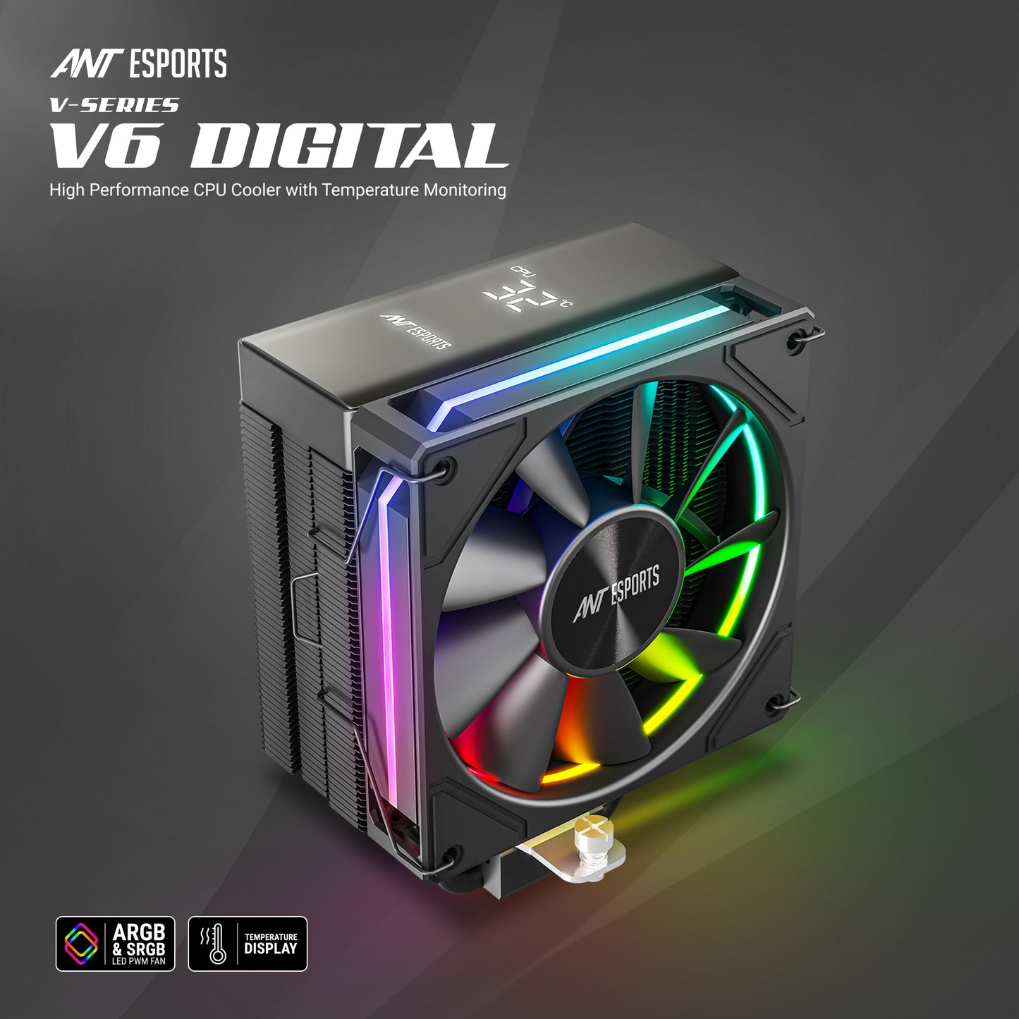 Ant Esports V6 Digital ARGB LGA1851/AM5 Black CPU Air Cooler