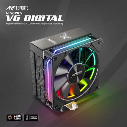 Ant Esports V6 Digital ARGB LGA1851/AM5 Black CPU Air Cooler