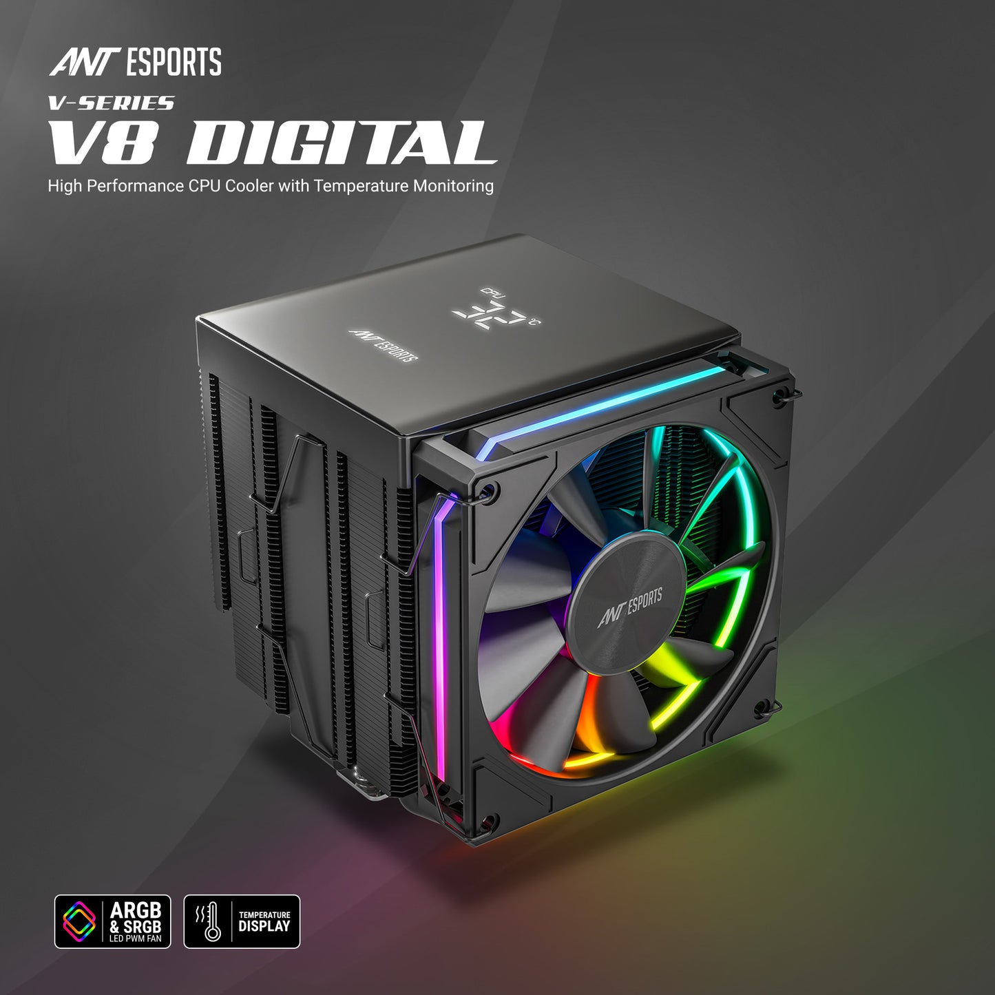 Ant Esports V8 Digital ARGB LGA1851/AM5 Black CPU Air Cooler