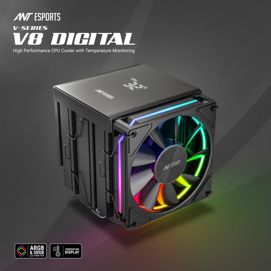 Ant Esports V8 Digital ARGB LGA1851/AM5 Black CPU Air Cooler