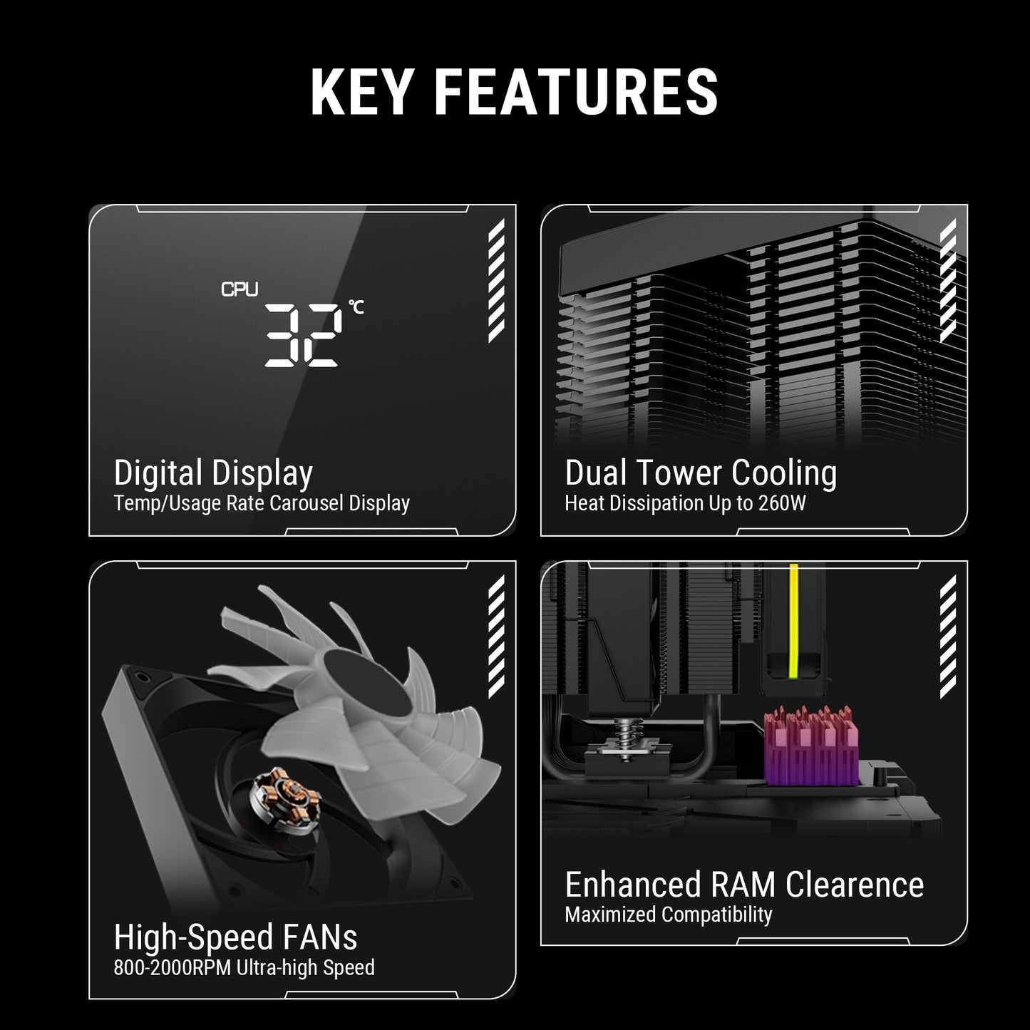 Ant Esports V8 Digital ARGB LGA1851/AM5 Black CPU Air Cooler