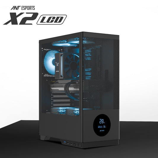 Ant Esports X2 LCD Mid Tower (ATX/M-ATX/M-ITX) Black Cabinet with 3x120mm Fans