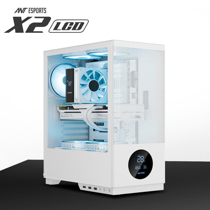 Ant Esports X2 LCD Mid Tower (ATX/M-ATX/M-ITX) White Cabinet with 3x120mm Fans