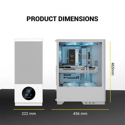 Ant Esports X2 LCD Mid Tower (ATX/M-ATX/M-ITX) White Cabinet with 3x120mm Fans