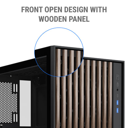 Ant Esports Zen Wood C3 Mid-Tower ATX, Micro-ATX, Mini-ITX Black Cabinet 4x120mm