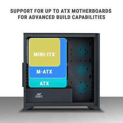 Ant Esports Zen Wood C3 Mid-Tower ATX, Micro-ATX, Mini-ITX Black Cabinet 4x120mm