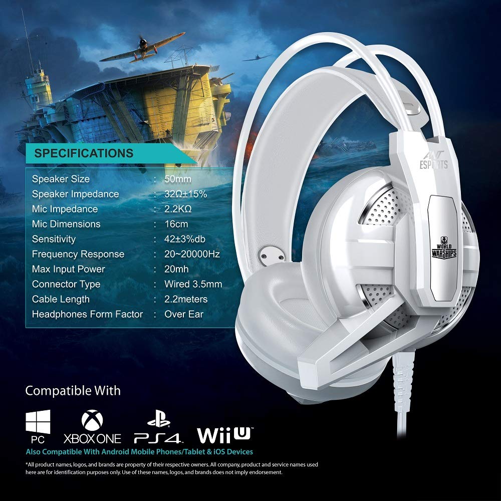 Ant Esports H520W Wired White Gaming Headset 50mm Drivers