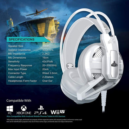 Ant Esports H520W Wired White Gaming Headset 50mm Drivers