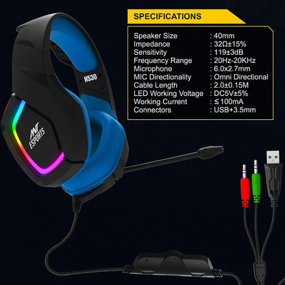 Ant Esports H530 Pro Wired RGB Black – Blue Headphone 40mm Drivers